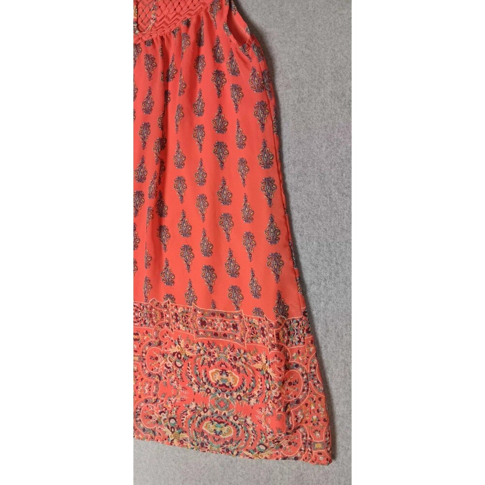As U Wish Sleeveless Crochet Lace Mini Dress Medium Coral Boho Peasant Festival - Picture 5 of 12